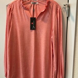 Kikula Soft Knit Dressy Puff Sleeve Blouse. Size XL. Coral Color